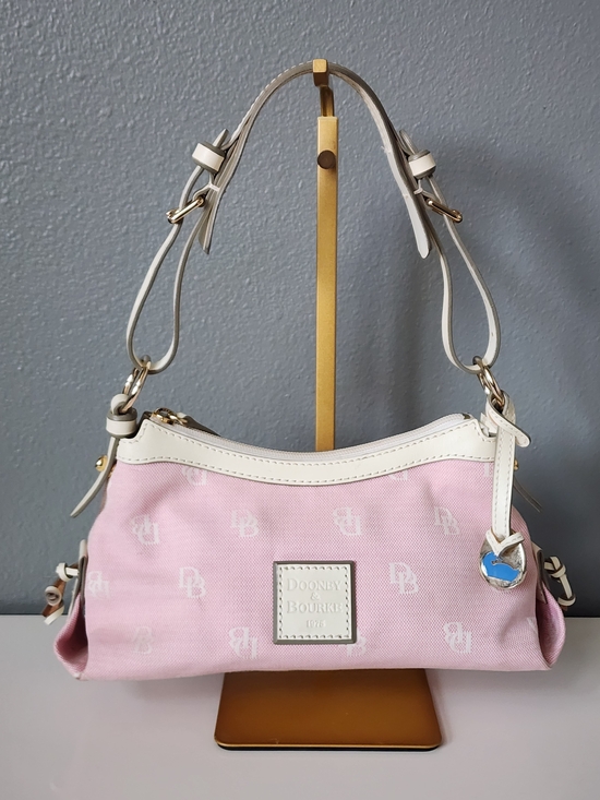 Dooney & Bourke Handbags - Dooney & Bourke Pink Canvas Logo Shoulder Bag with White Trim